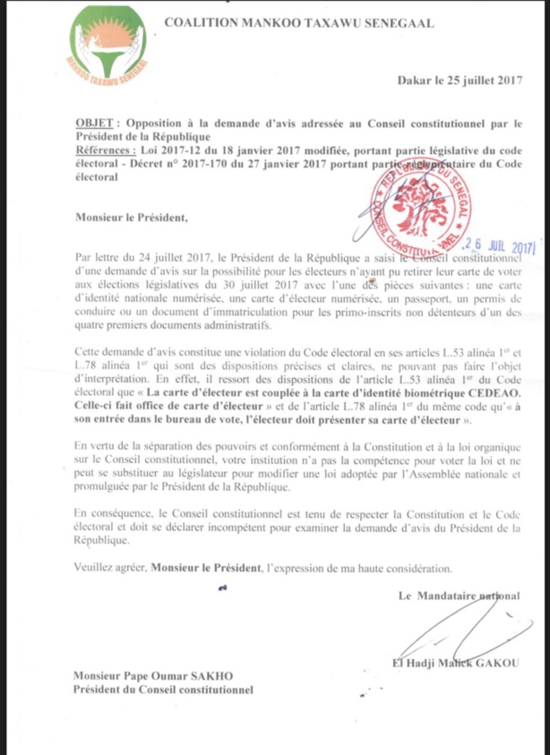 Manko Taxawou Sénégaal déclare incompétent le Conseil Constituttionnel Manko Taxawou Sénégaal déclare incompétent le Conseil Constituttionnel