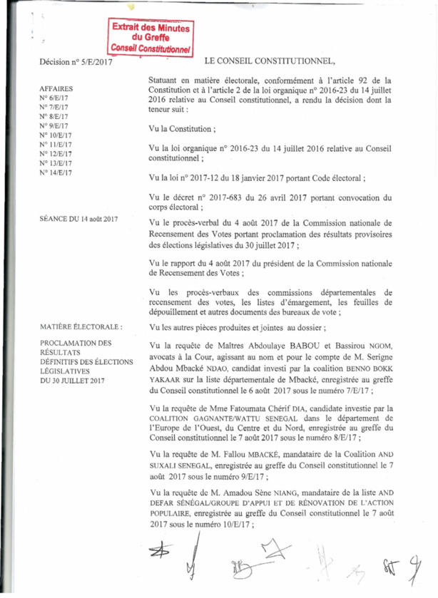 Le Conseil Constitutionnel valide les résultats du scrutin Le Conseil Constitutionnel valide les résultats du scrutin
