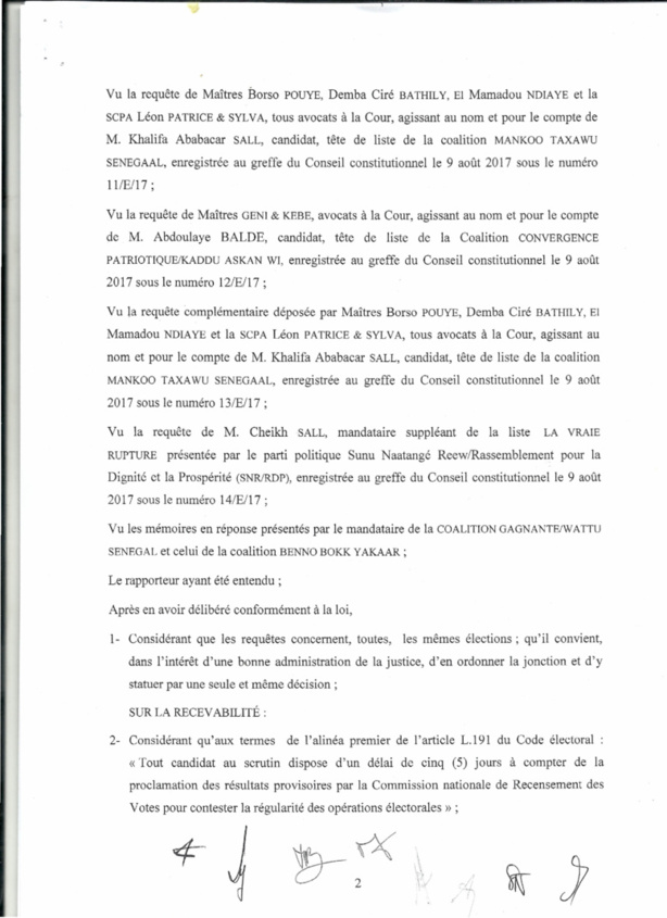 Le Conseil Constitutionnel valide les résultats du scrutin Le Conseil Constitutionnel valide les résultats du scrutin