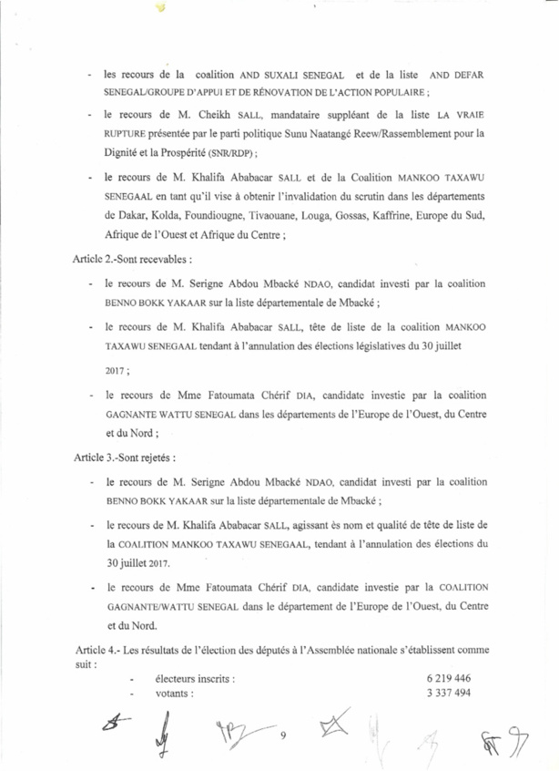 Le Conseil Constitutionnel valide les résultats du scrutin Le Conseil Constitutionnel valide les résultats du scrutin