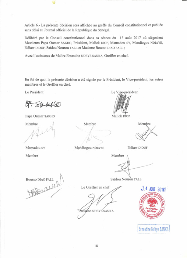 Le Conseil Constitutionnel valide les résultats du scrutin Le Conseil Constitutionnel valide les résultats du scrutin