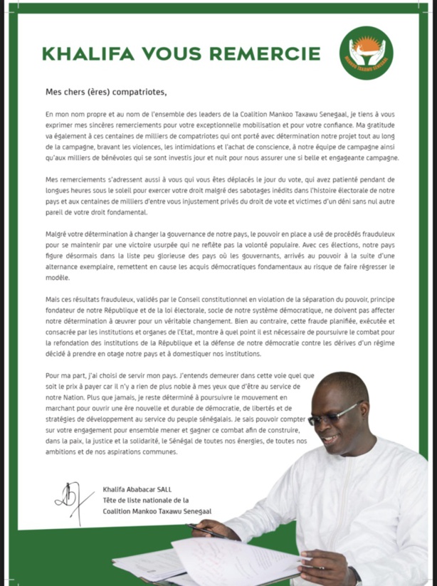 Le maire de Dakar remercie les Sénégalais et dénonce les fraudes électorales