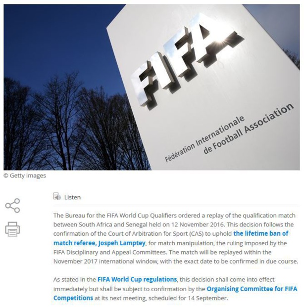 Officiel FIFA : Le match Afrique du Sud vs Sénégal sera rejoué en Novembre Officiel FIFA : Le match Afrique du Sud vs Sénégal sera rejoué en Novembre