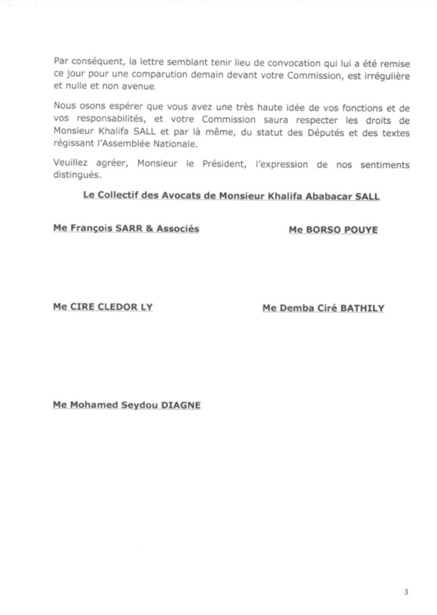 Khalifa Sall répond à la commission ad hoc