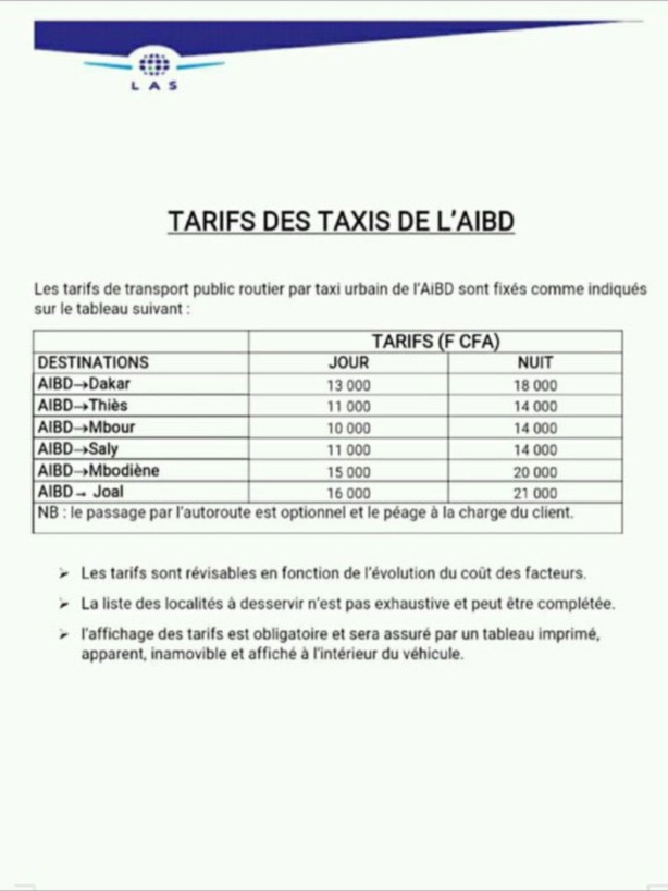 AIBD : Le prix du taxi démentiel AIBD : Le prix du taxi démentiel