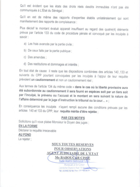 Les avocats de l’Etat demandent au Doyen des juges de rejeter l’offre de cautionnement de Khalifa Sall