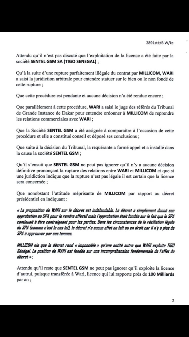 Le Groupe Wari assigne Tigo Sénégal au Tribunal du commerce de Dakar