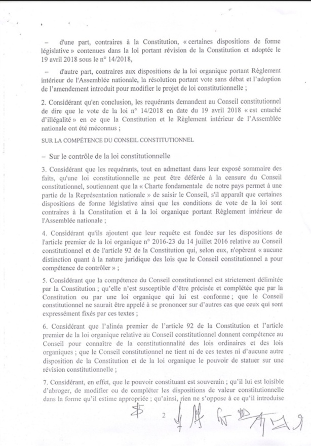 Loi sur le parrainage : Le Conseil constitutionnel se déclare incompétent pour juger la requête de l'opposition