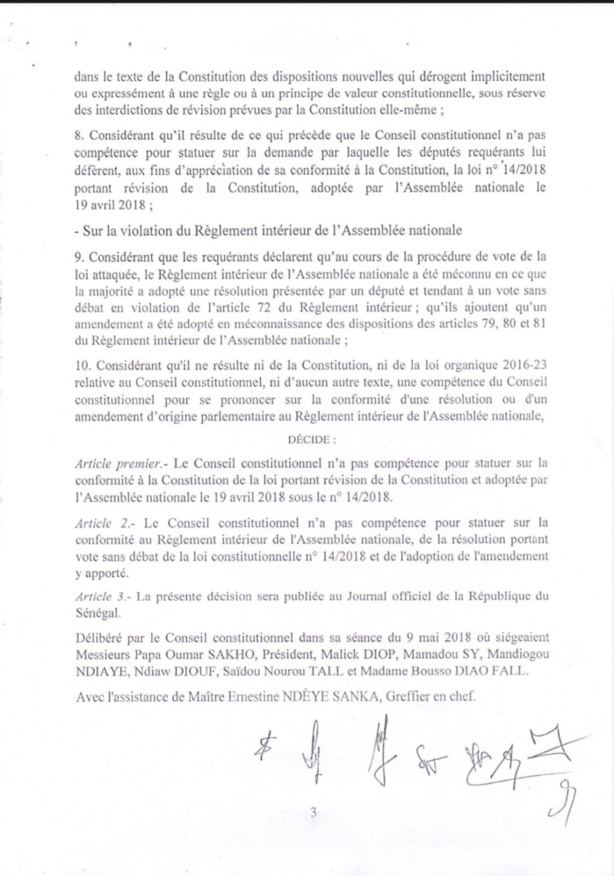 Loi sur le parrainage : Le Conseil constitutionnel se déclare incompétent pour juger la requête de l'opposition