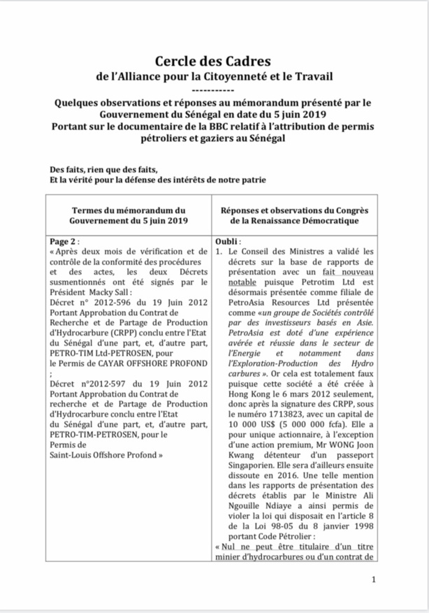 Affaire Aliou Sall : Les cadres de l'ACT démontent le mémorandum du gouvernement