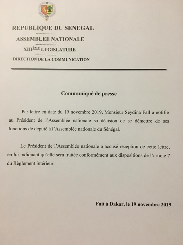 Assemblée nationale : Moustapha Niasse annonce la démission officielle de Boughazelli
