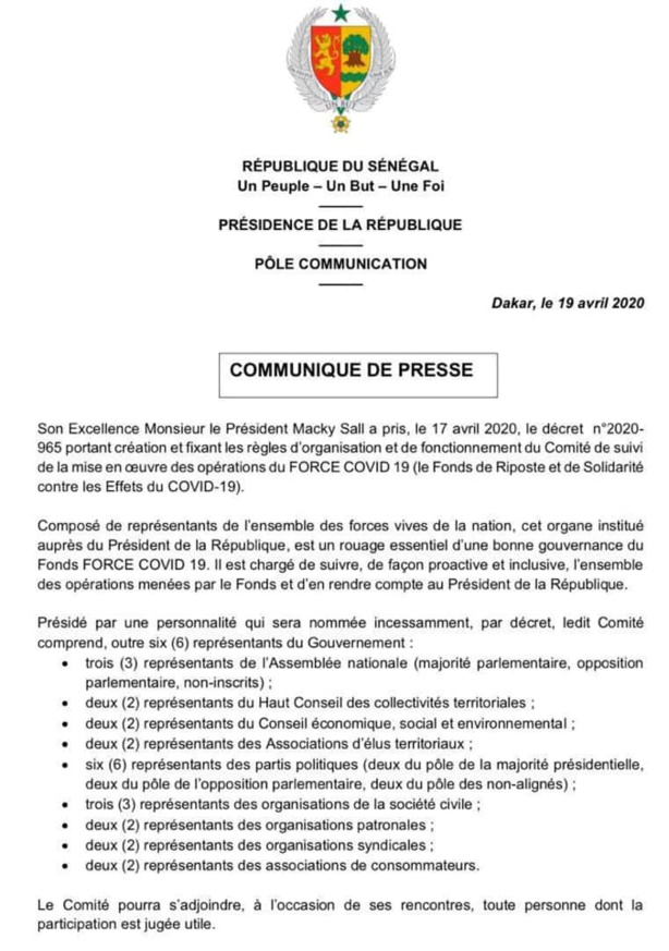 Macky installe son comité de suivi de la mise en oeuvre des opérations Covid-19 Macky installe son comité de suivi de la mise en oeuvre des opérations Covid-19