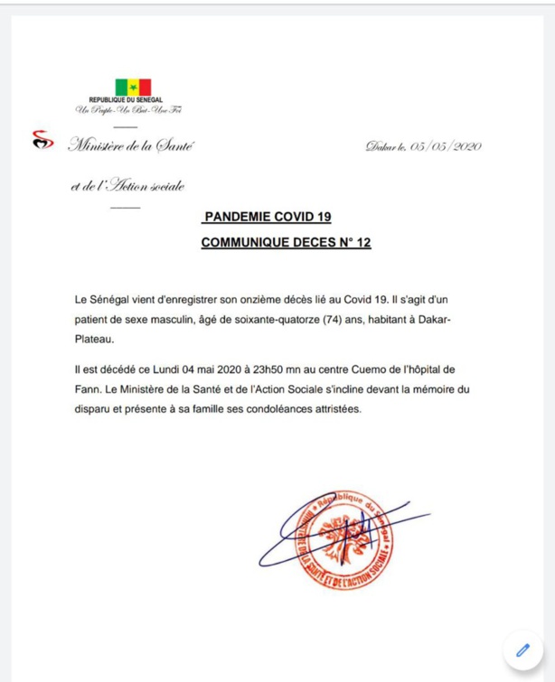 Covid-19 : Le Sénégal enregistre son 11e décès Covid-19 : Le Sénégal enregistre son 11e décès