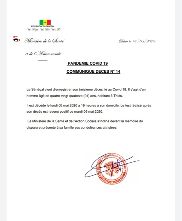 Covid-19 : Le Sénégal vient d'enregistrer son 13e décès lié au coronavirus