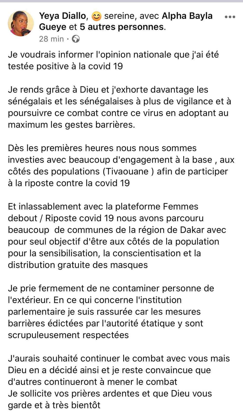 Covid-19 : La députée socialiste Yeya Diallo testée positive Covid-19 : La députée socialiste Yeya Diallo testée positive