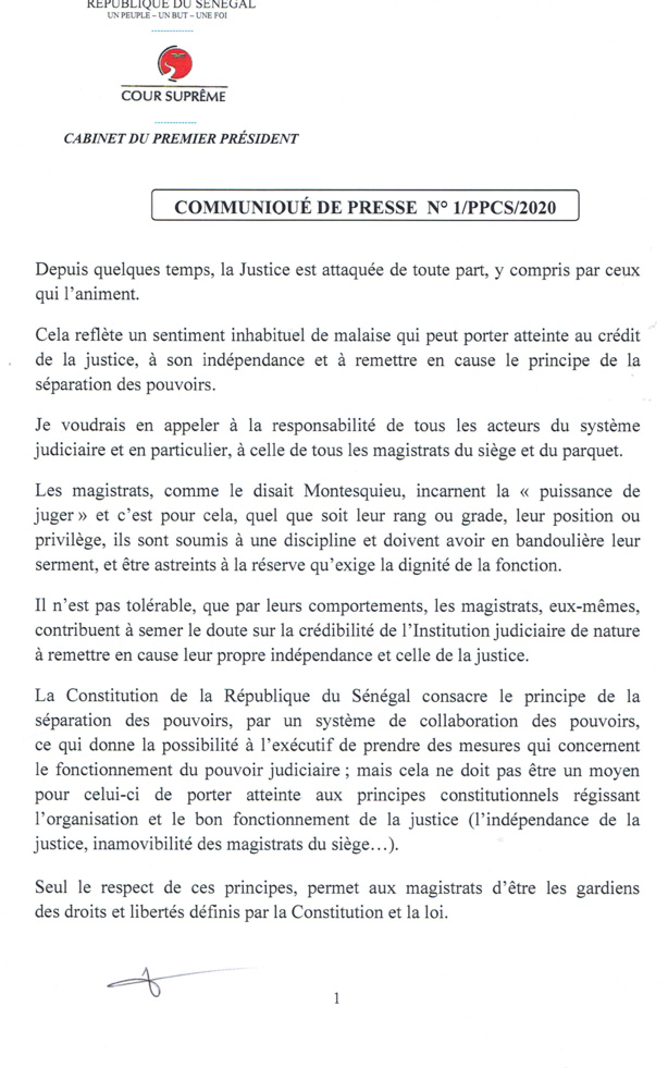 Crêpage de chignons dans la justice : le premier Président de la Cour suprême hausse le ton