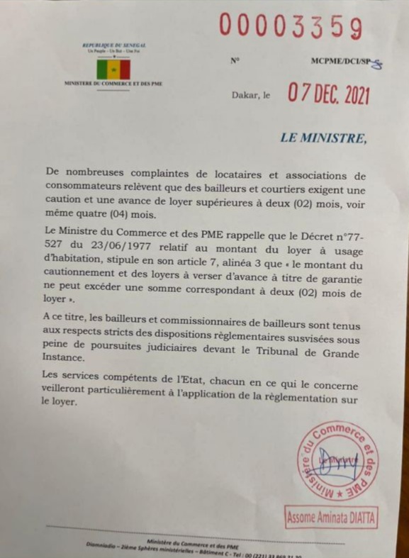 Loyer/caution :  Le Ministre du commerce annonce une mesure qui va ravir les locataires