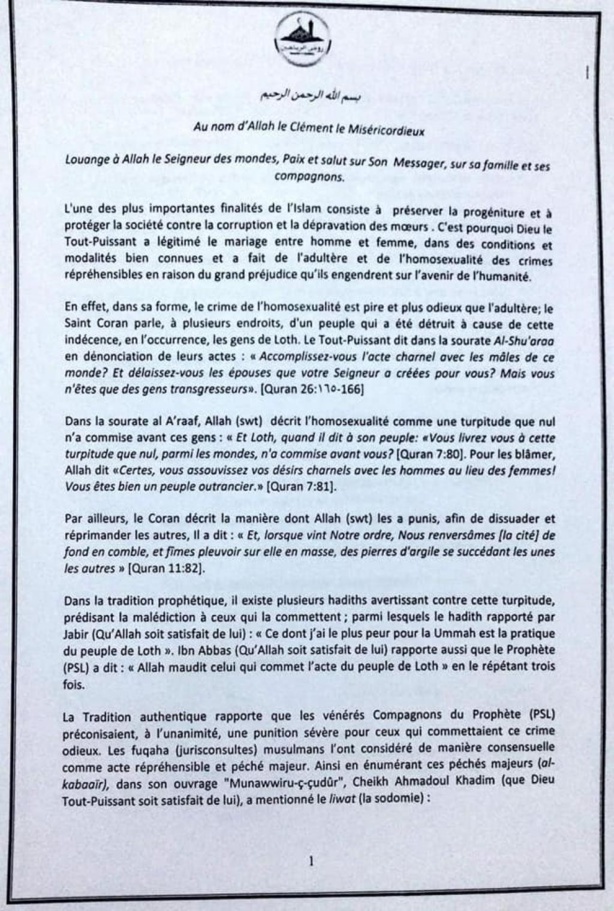 Homosexualité : Les recommandations du Khalif général des Mourides