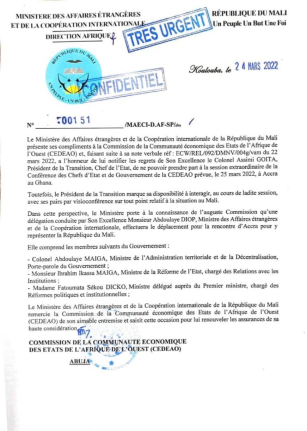 Mali : Assimi Goïta ne se rendra pas au sommet de la Cédéao Mali : Assimi Goïta ne se rendra pas au sommet de la Cédéao
