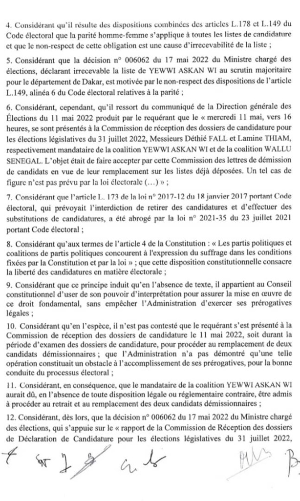 Législatives 2022 : Le Conseil Constitutionnel autorise la rectification de la liste Yewwi de Dakar