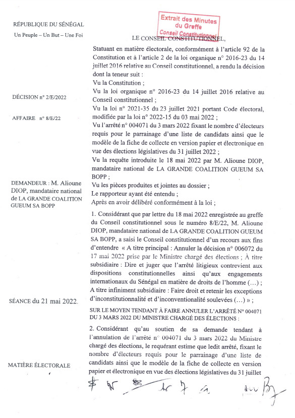 Le Conseil constitutionnel rejette le recours de Gueum Sa Bopp