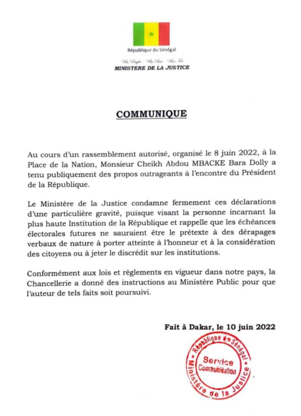 Affaire Bara Doly : Le ministre de la justice a activé la machine judiciaire contre le député (Document) Affaire Bara Doly : Le ministre de la justice a activé la machine judiciaire contre le député (Document)