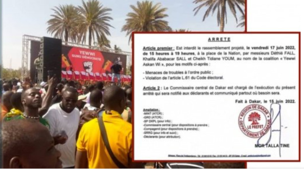 Le préfet de Dakar interdit la manifestation de YAW Le préfet de Dakar interdit la manifestation de YAW
