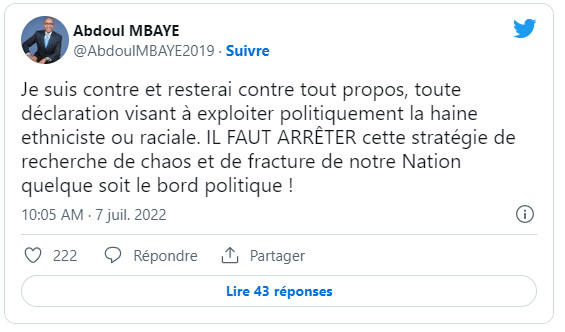 Abdoul Mbaye s'indigne contre la sortie polémique de Sonko