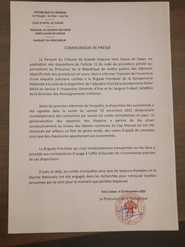 Disparition mystérieuse d'un gendarme et d'un agent du renseignement militaire Disparition mystérieuse d'un gendarme et d'un agent du renseignement militaire