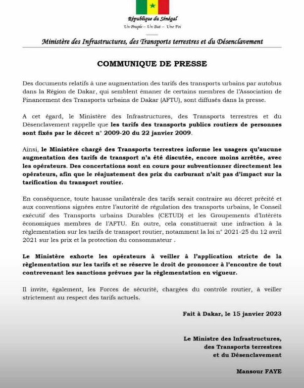 Augmentation des tarifs du transport : Les mises en garde de Mansour Faye Augmentation des tarifs du transport : Les mises en garde de Mansour Faye