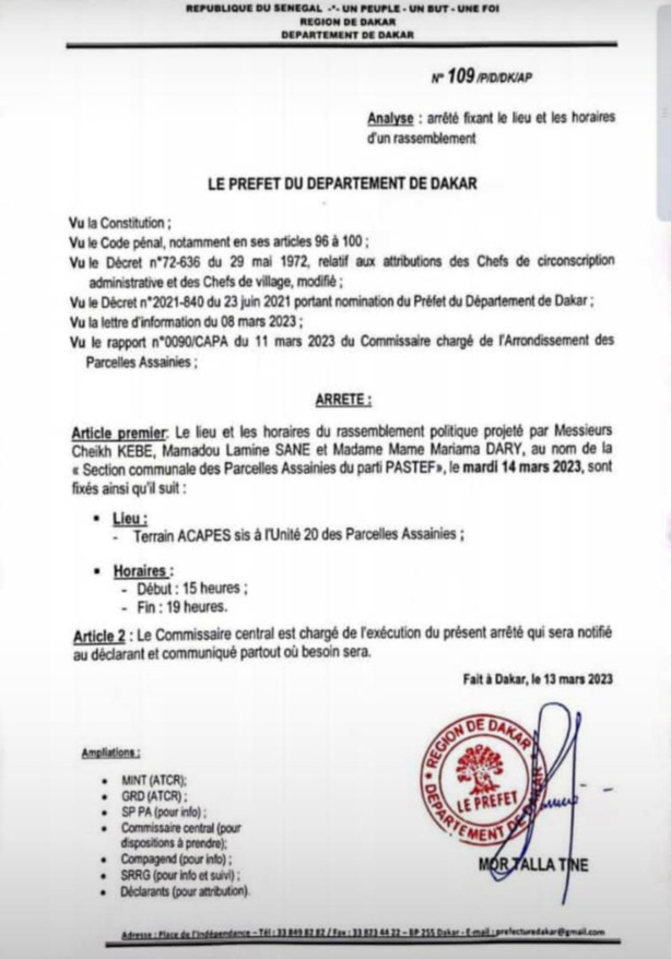 Giga meeting : Le préfet de Dakar autorise la manifestation de Yewwi Askan W Giga meeting : Le préfet de Dakar autorise la manifestation de Yewwi Askan W