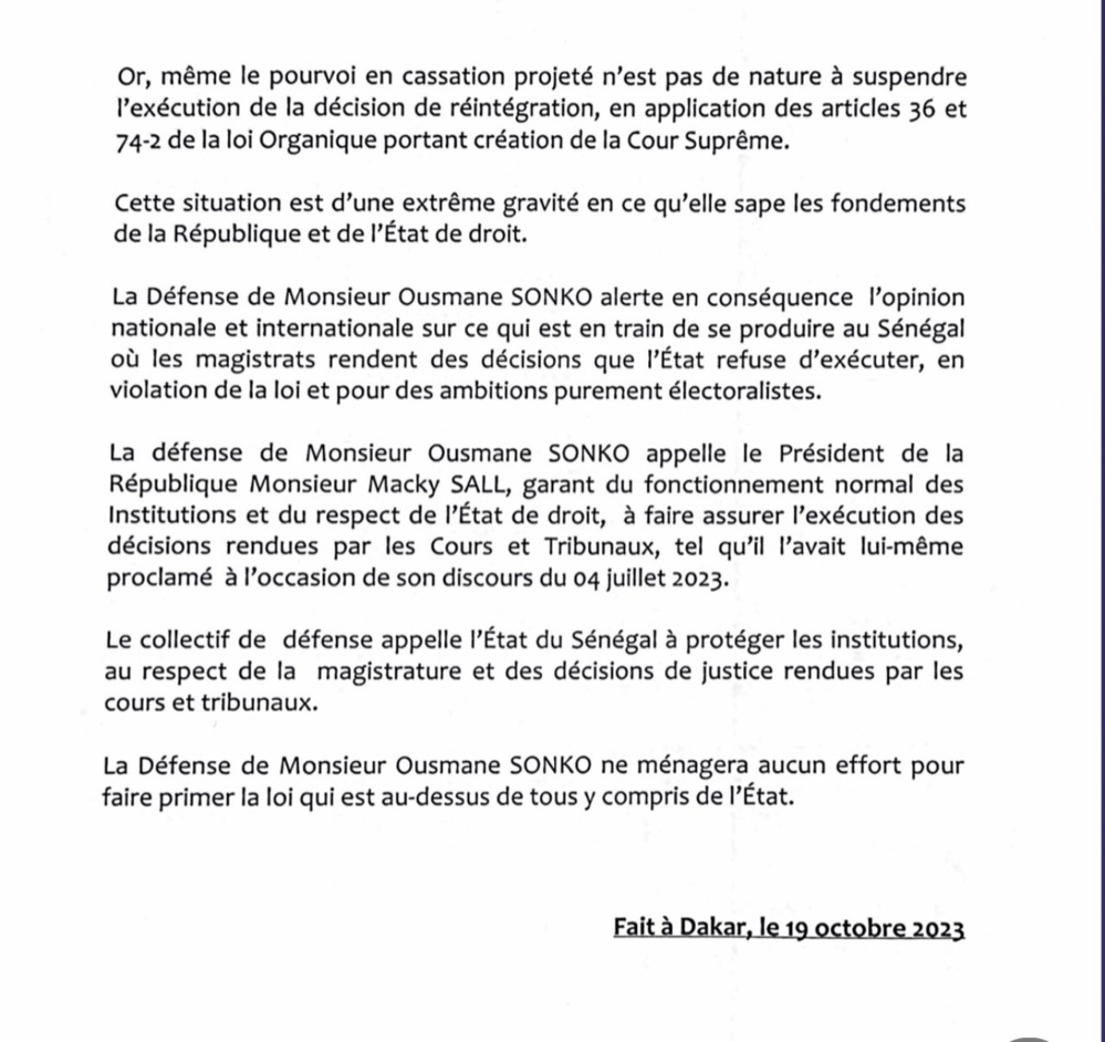 Refus de la DGE de recevoir le mandataire de Ousmane Sonko : La réaction des avocats de l’opposant