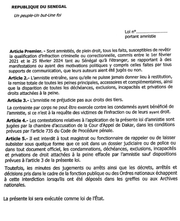 Projet de loi d'amnistie : Voici les motivations du Président de la République (DOCUMENT) Projet de loi d'amnistie : Voici les motivations du Président de la République (DOCUMENT)
