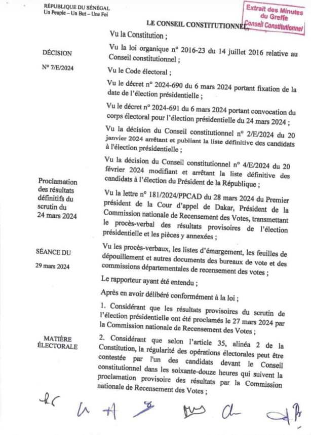 Le Conseil constitutionnel officialise BDF Président de la République du Sénégal Le Conseil constitutionnel officialise BDF Président de la République du Sénégal