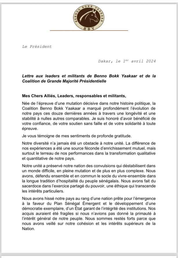 Fin de mandat : Les adieux de Macky aux militants de Benno et de l'APR