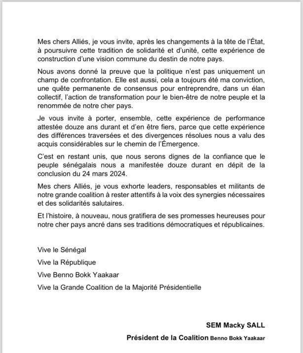 Fin de mandat : Les adieux de Macky aux militants de Benno et de l'APR
