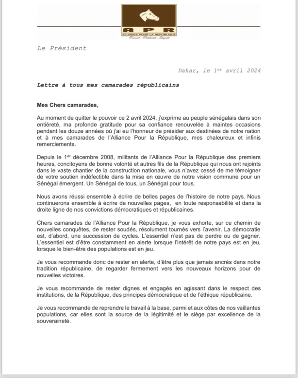 Fin de mandat : Les adieux de Macky aux militants de Benno et de l'APR Fin de mandat : Les adieux de Macky aux militants de Benno et de l'APR