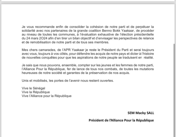 Fin de mandat : Les adieux de Macky aux militants de Benno et de l'APR