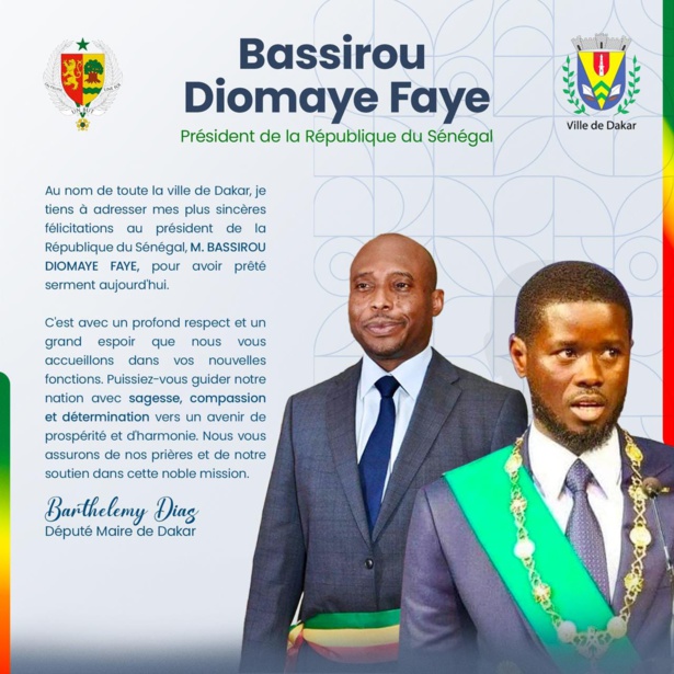 Investiture : Le message de Barth à l'endroit de Diomaye Investiture : Le message de Barth à l'endroit de Diomaye