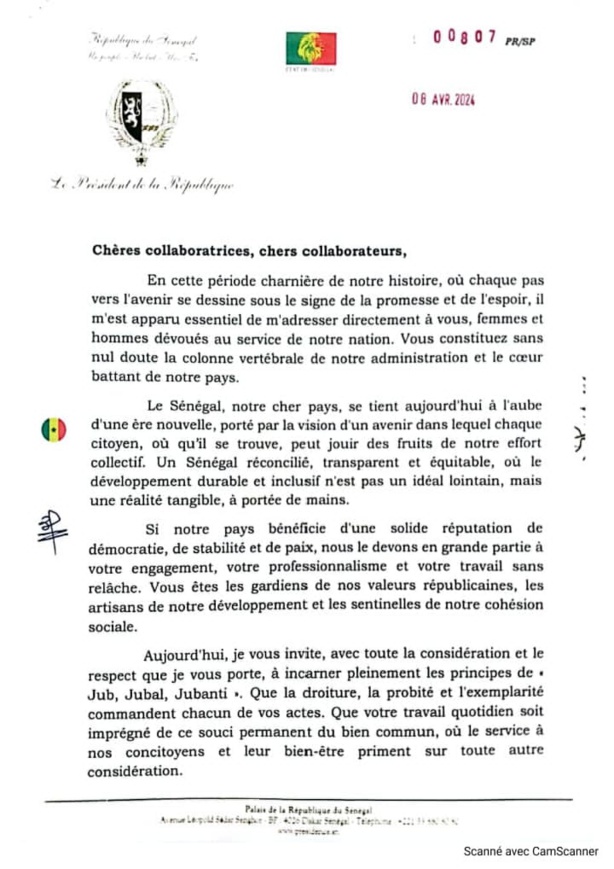 Les recommandations du Président BDF aux fonctionnaires et agents de l'administration Les recommandations du Président BDF aux fonctionnaires et agents de l'administration