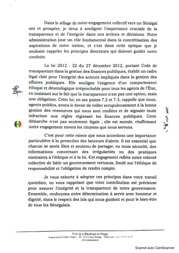 Les recommandations du Président BDF aux fonctionnaires et agents de l'administration