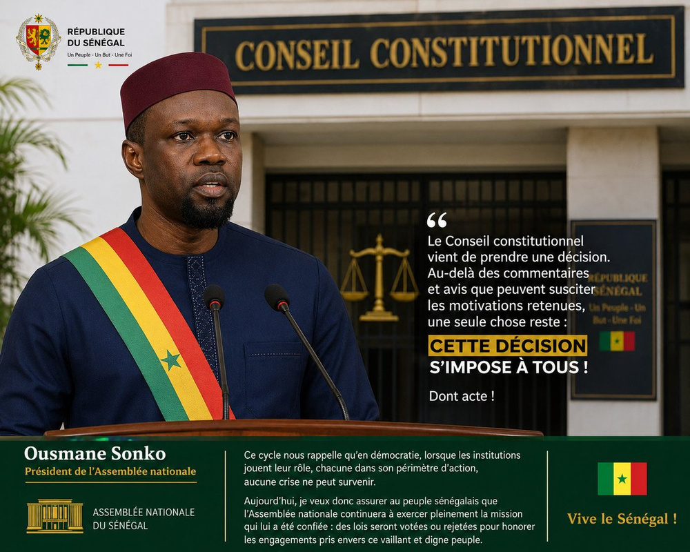 Ousmane Sonko s'incline devant les Sages et réaffirme le rôle de l'Assemblée nationale Ousmane Sonko s'incline devant les Sages et réaffirme le rôle de l'Assemblée nationale