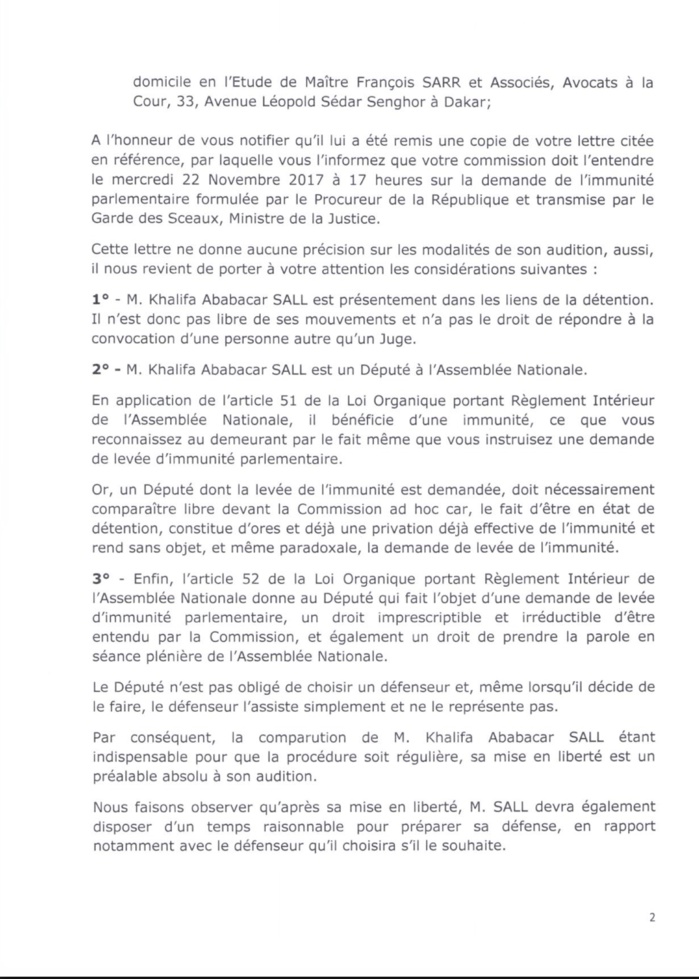 Khalifa Sall répond à la commission ad hoc