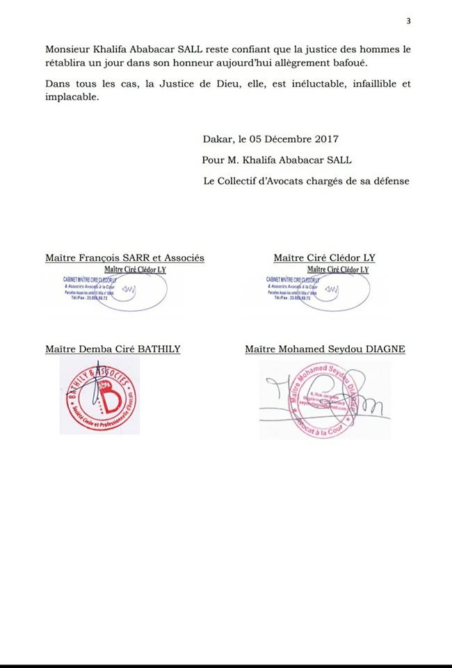 Khalifa Sall : «C’est un cautionnement et non une reconnaissance de responsabilité encore moins de culpabilité»