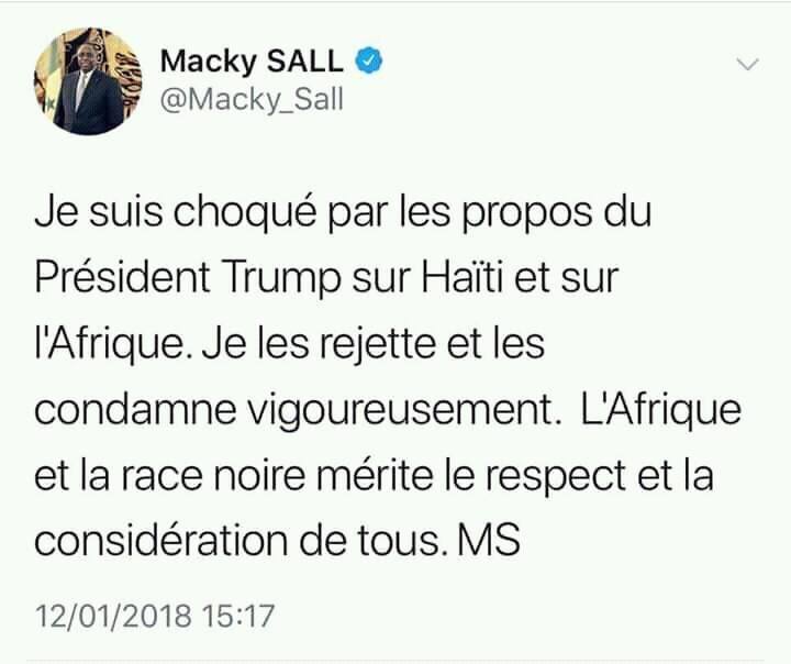 Le tweet de protestation du président Macky Sall à l'endroit de Trump