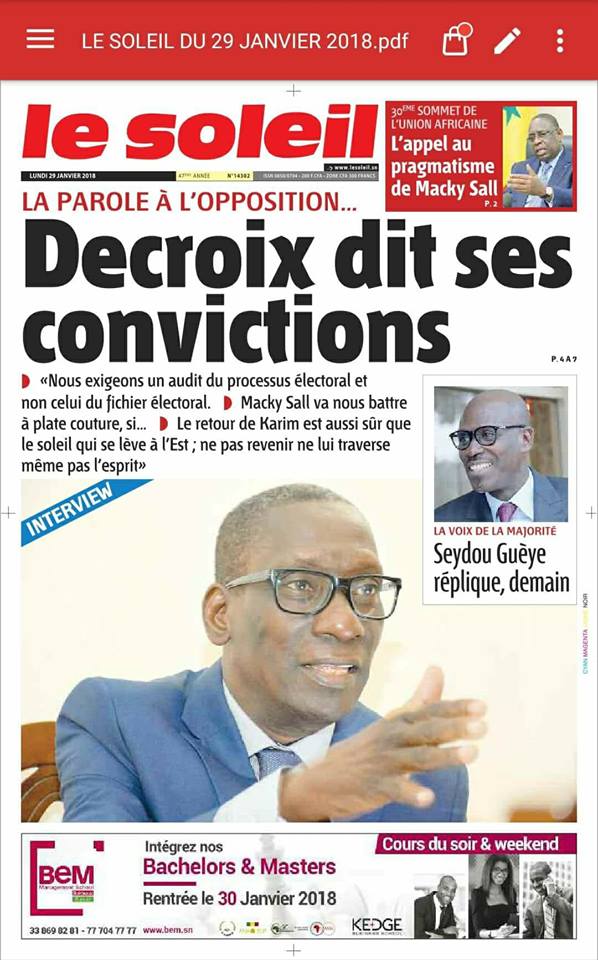 Un opposant à la une du Soleil