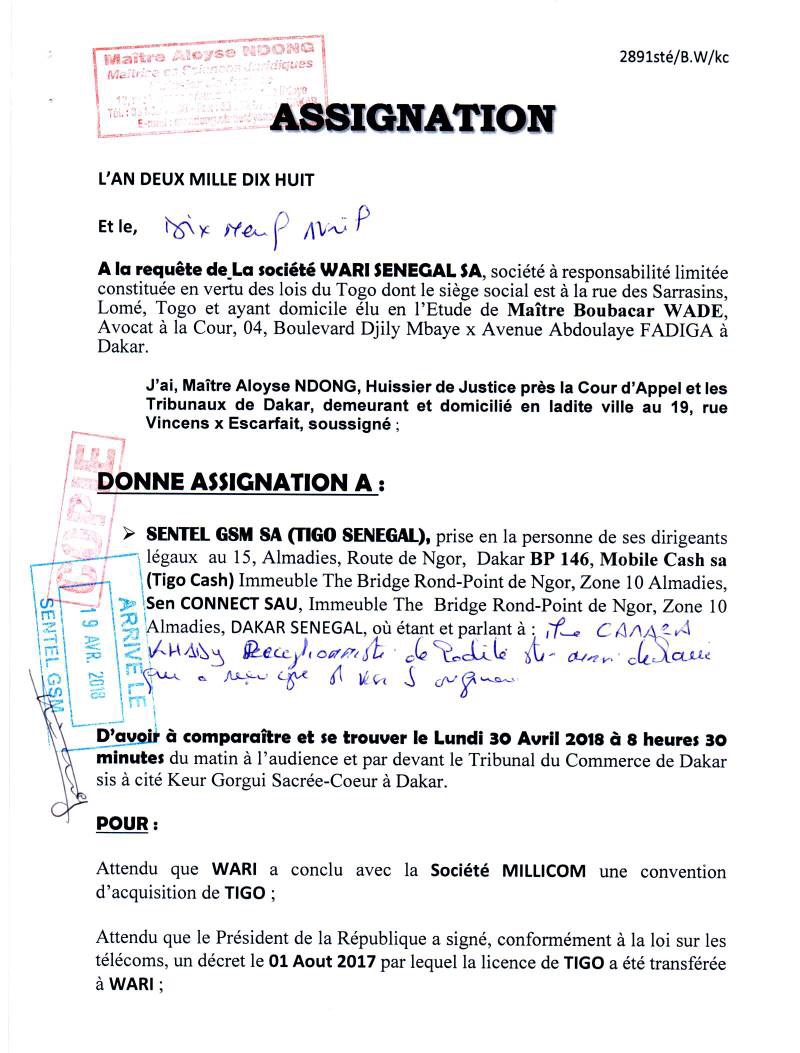 Le Groupe Wari assigne Tigo Sénégal au Tribunal du commerce de Dakar