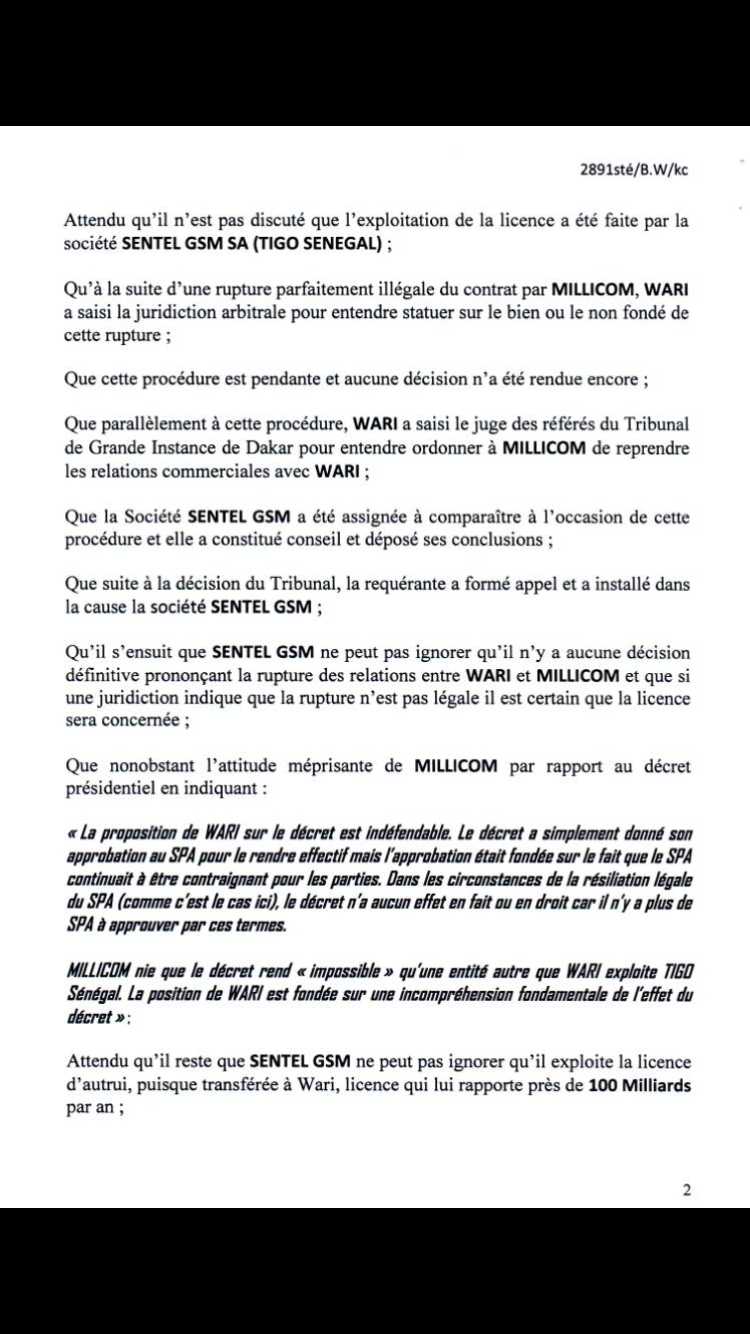 Le Groupe Wari assigne Tigo Sénégal au Tribunal du commerce de Dakar