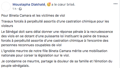 Viols en série : Moustapha Diakhaté prône la "castration chimique" des violeurs