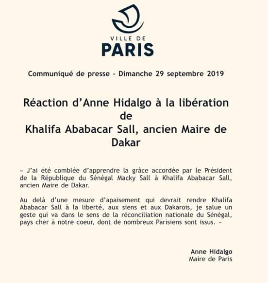 Libération de Khalifa Sall : Le maire de Paris Anne Hidalgo exprime sa joie